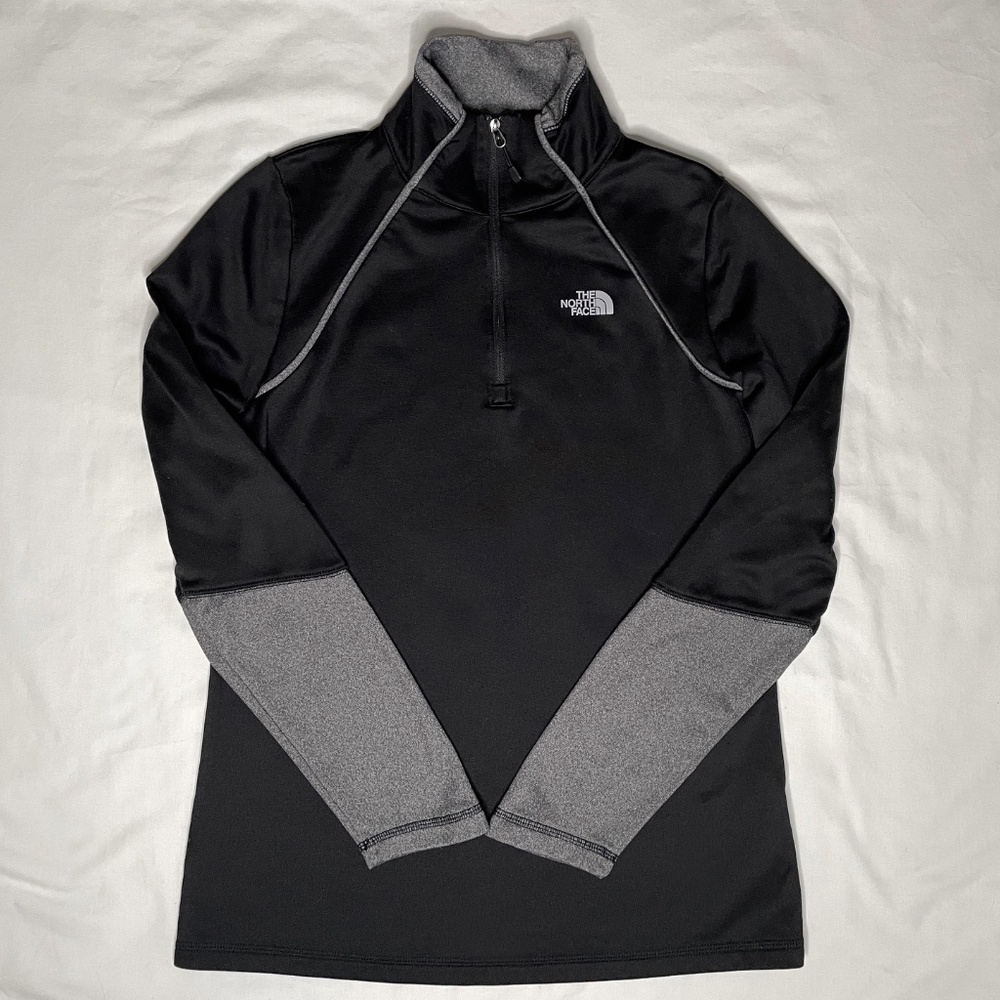 North Face 1/4 Zip Fleece Lined Pullover Black Gray Sz Medium